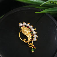 New Shining Gold Plated And Pearl Nath Non Piercing Stud For Women And Girl