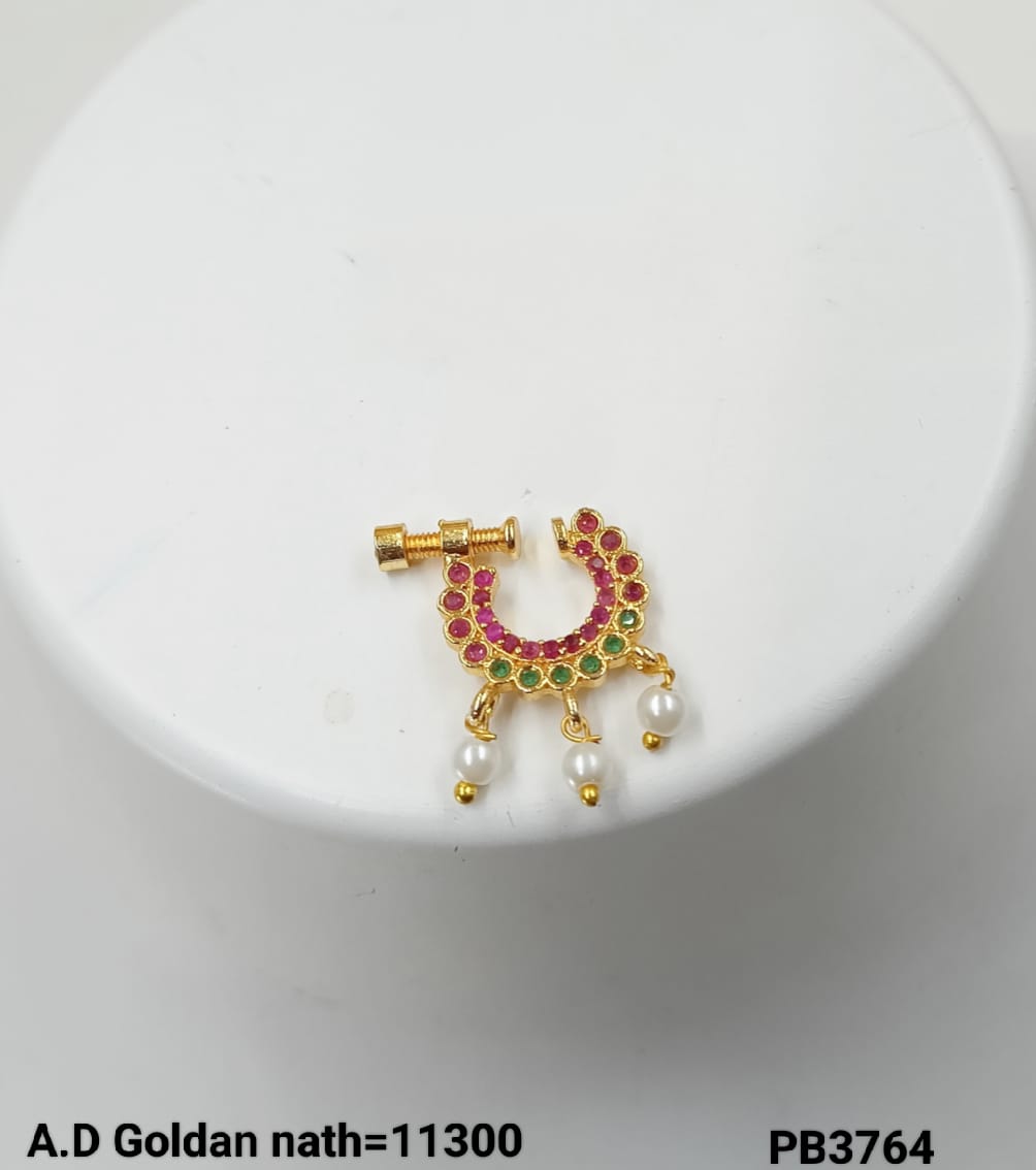 Traditional Stylish Pearl Gold Plated Nose Pin