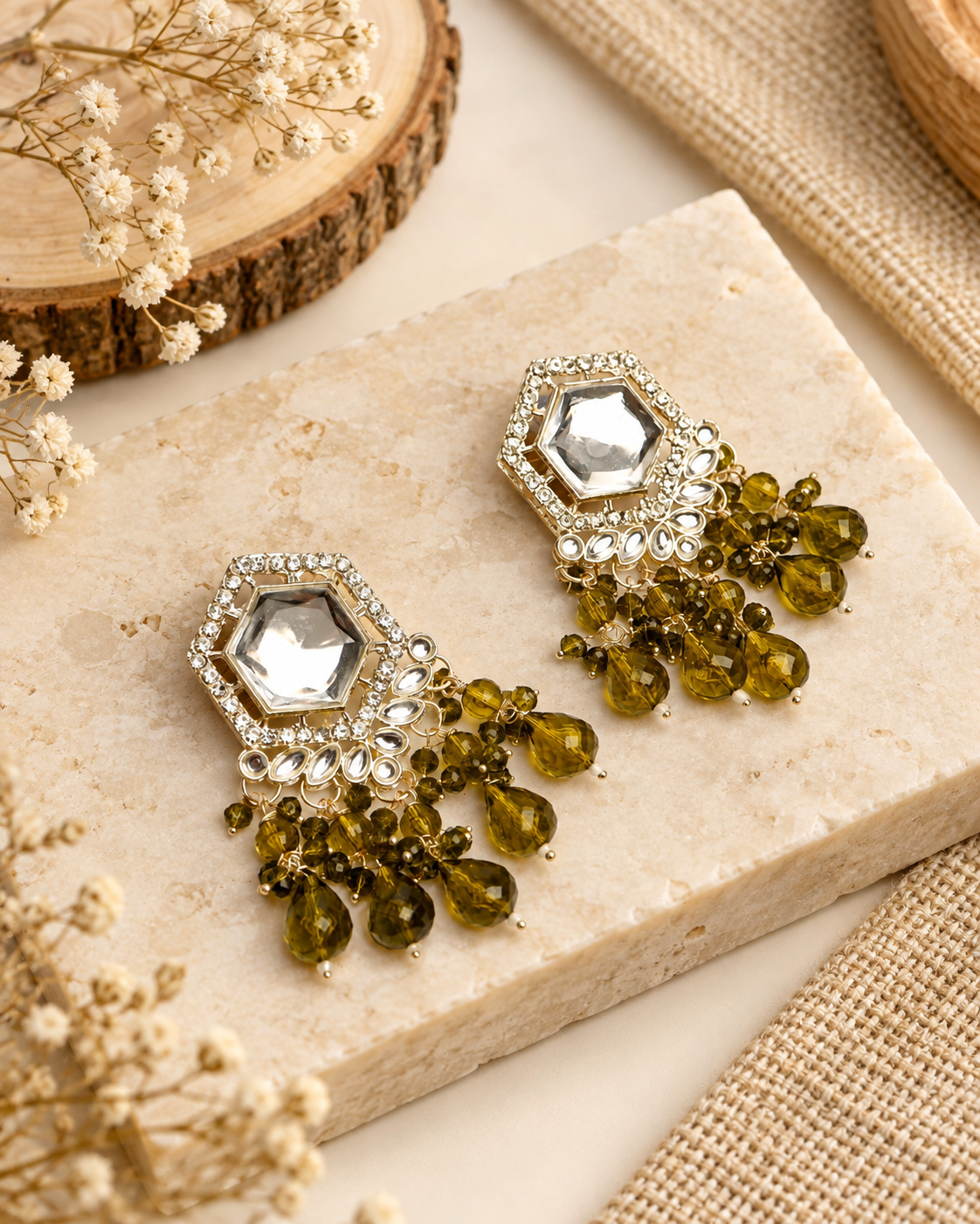 Traditional Hexagon Kundan Earrings Gold Plated Earrings for Woman Dangles