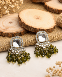Square Kundan Earrings with Round Crystal Centerpiece Gold Plated Earrings