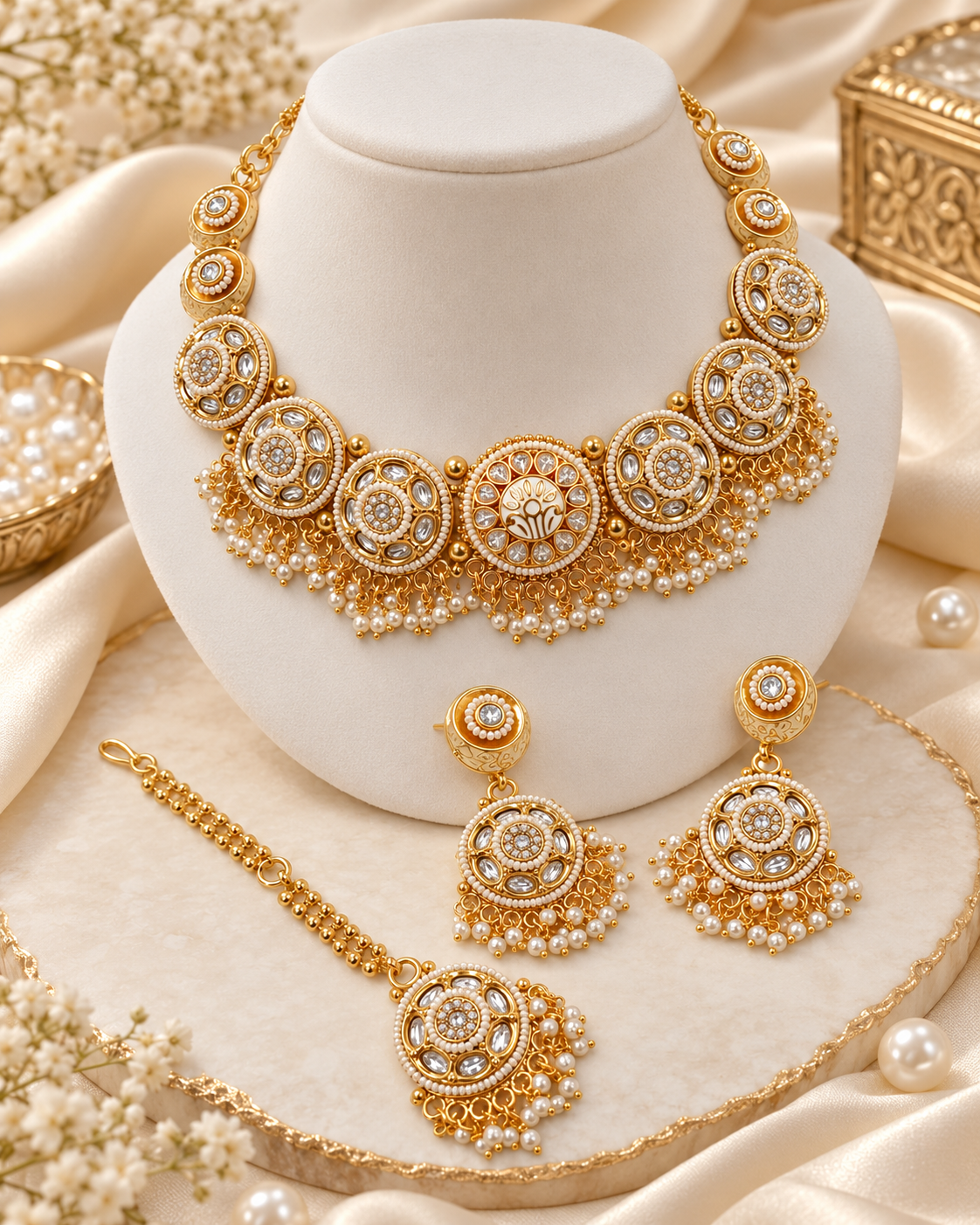 Traditional White Gold-Plated Copper Choker Set