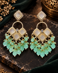 Square Stone Earrings Gold Plated Geometric Drop Dangles