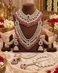 Complete Bridal Kundan Jewelry Set with Choker, Rani Haar, Matha Patti & Accessories