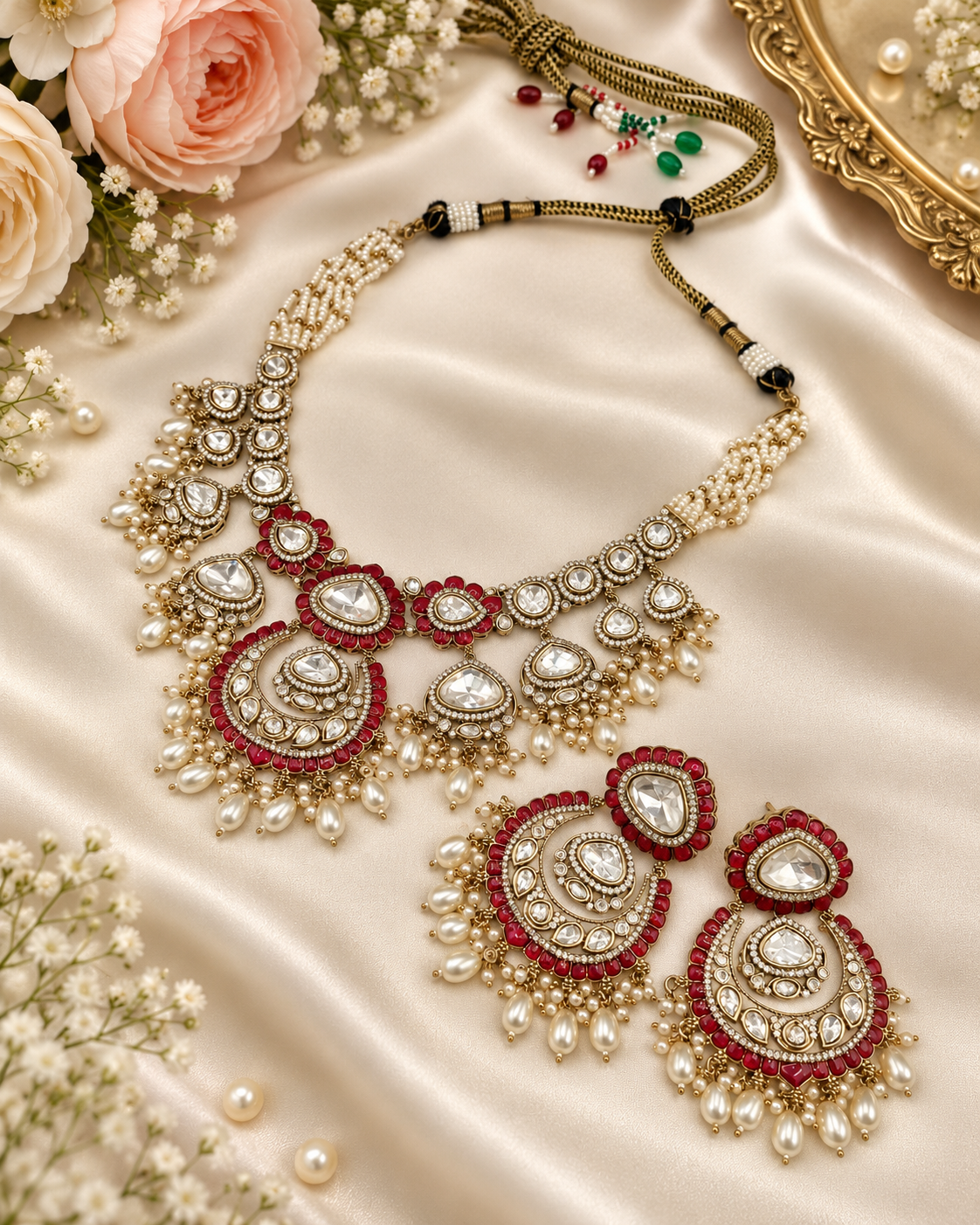 Classic Ruby Red Kundan Choker and Chandbali Earring Set