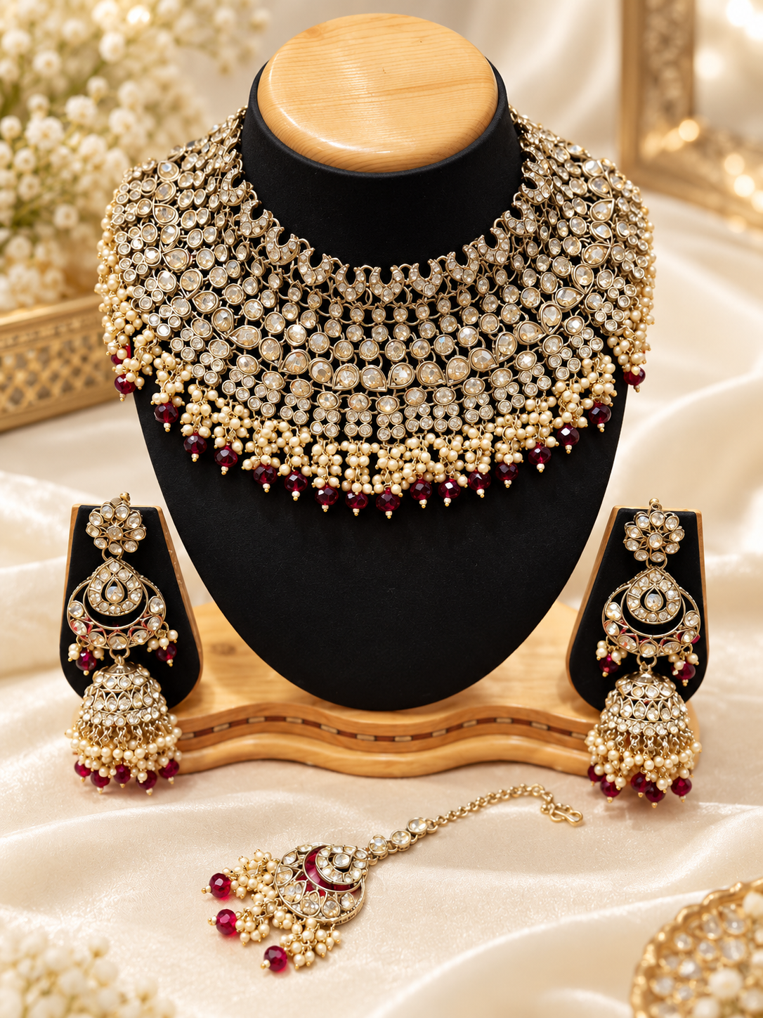 Antique Gold Emerald Accents Bridal Jewellery Set