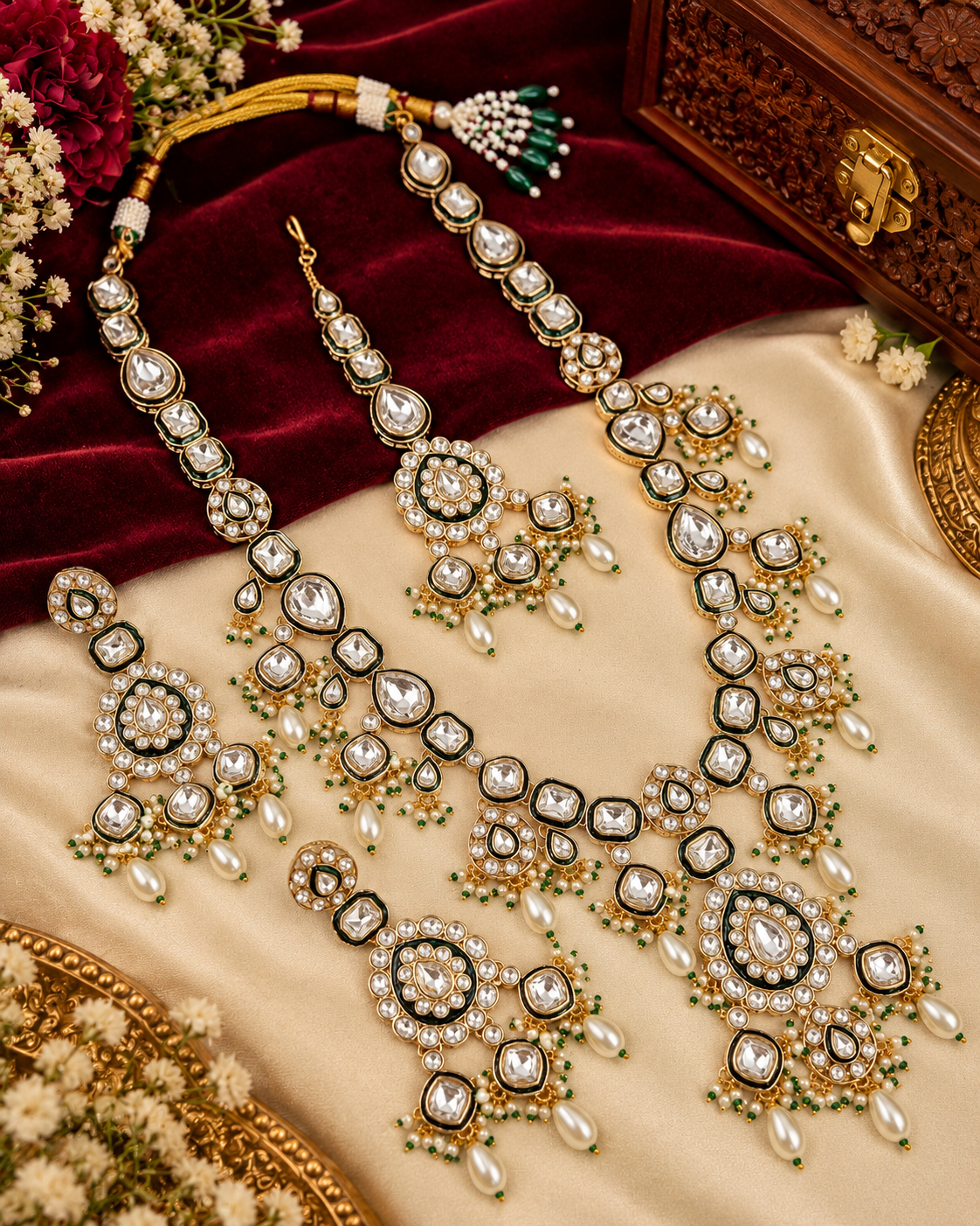 Bridal Kundan Necklace Set with Maang Tikka & Earrings