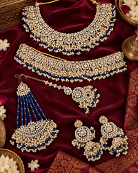 Shadaw Stone Bridal Jewelry Set Choker Necklace, Earring, Maang Tikka & Passa For Woman