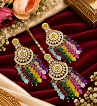 INTRICATE BEADED CHANDELIER EARRINGS & MAANGTIKKA SET