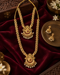 Traditional South Indian Temple Short & Long Haram Combo Set with Earrings