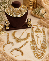 Traditional Gold Plated Bridal Jewellery Set With 9-Piece For Woman