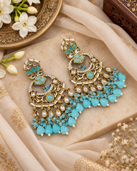 Grand Chandbali Statement Earrings with Bead Droplets