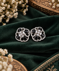 Floral American Diamond Statement Stud Earrings
