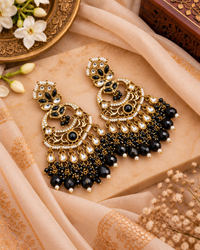 Grand Chandbali Statement Earrings with Bead Droplets