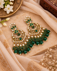 Grand Chandbali Statement Earrings with Bead Droplets