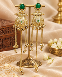 Kashmiri Style Green Long Earrings