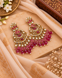 Grand Chandbali Statement Earrings with Bead Droplets