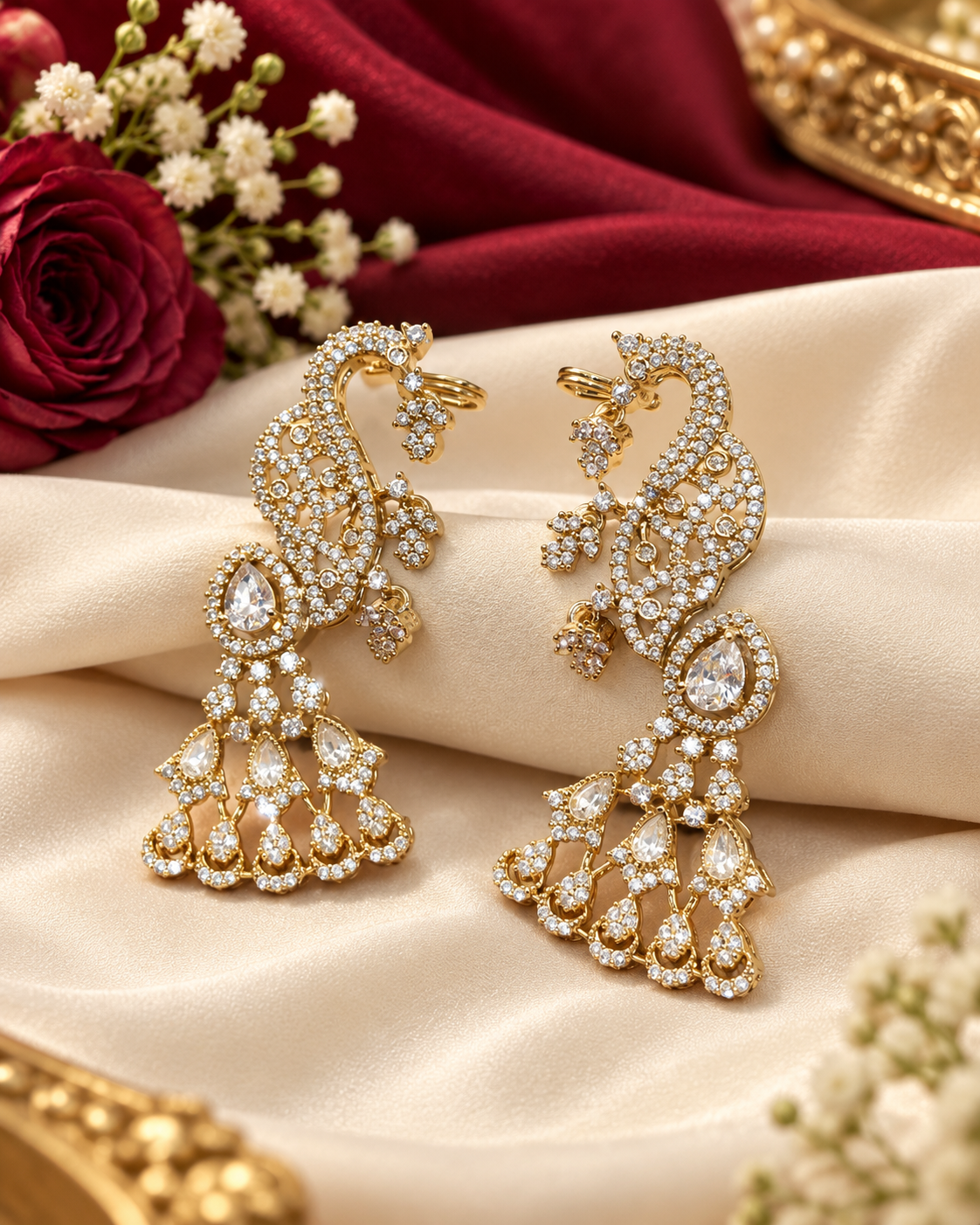 Heritage Peacock Cascade AD Earrings