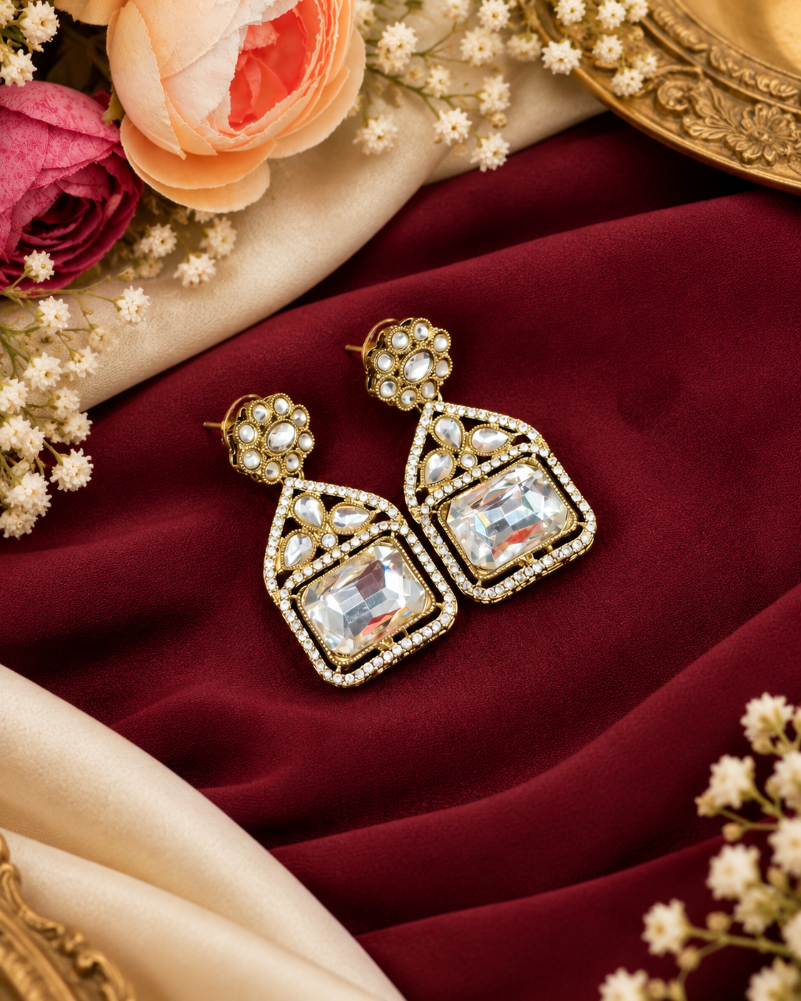 Geometric Crystal Statement Drop Earrings
