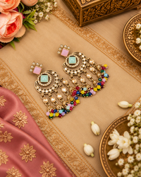 GEOMETRIC STONE-STUDDED CHANDBALI STATEMENT EARRINGS