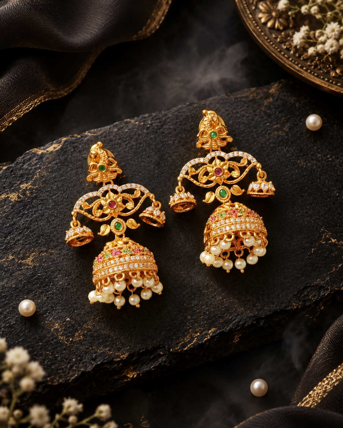 Regal Gold plating Jhumka With Drops Earrings For Woman & Girl