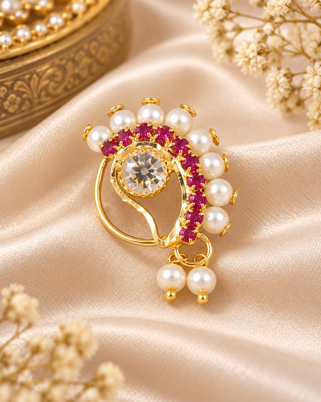 Pearl Nath - Festive Multi-Stone Clip-On Nose Ring for Weddings