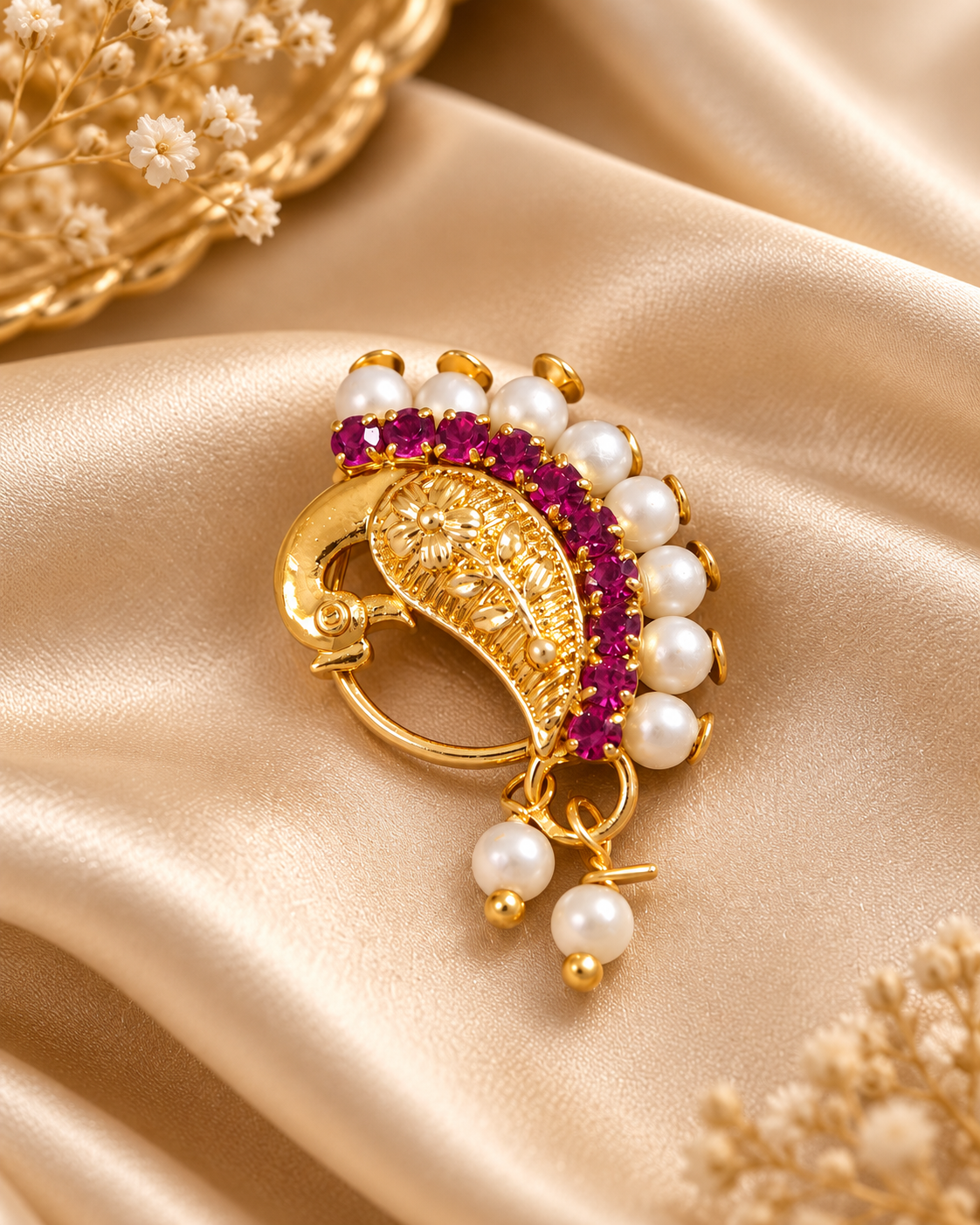 Pearl Nath - Festive Multi-Stone Clip-On Nose Ring for Weddings
