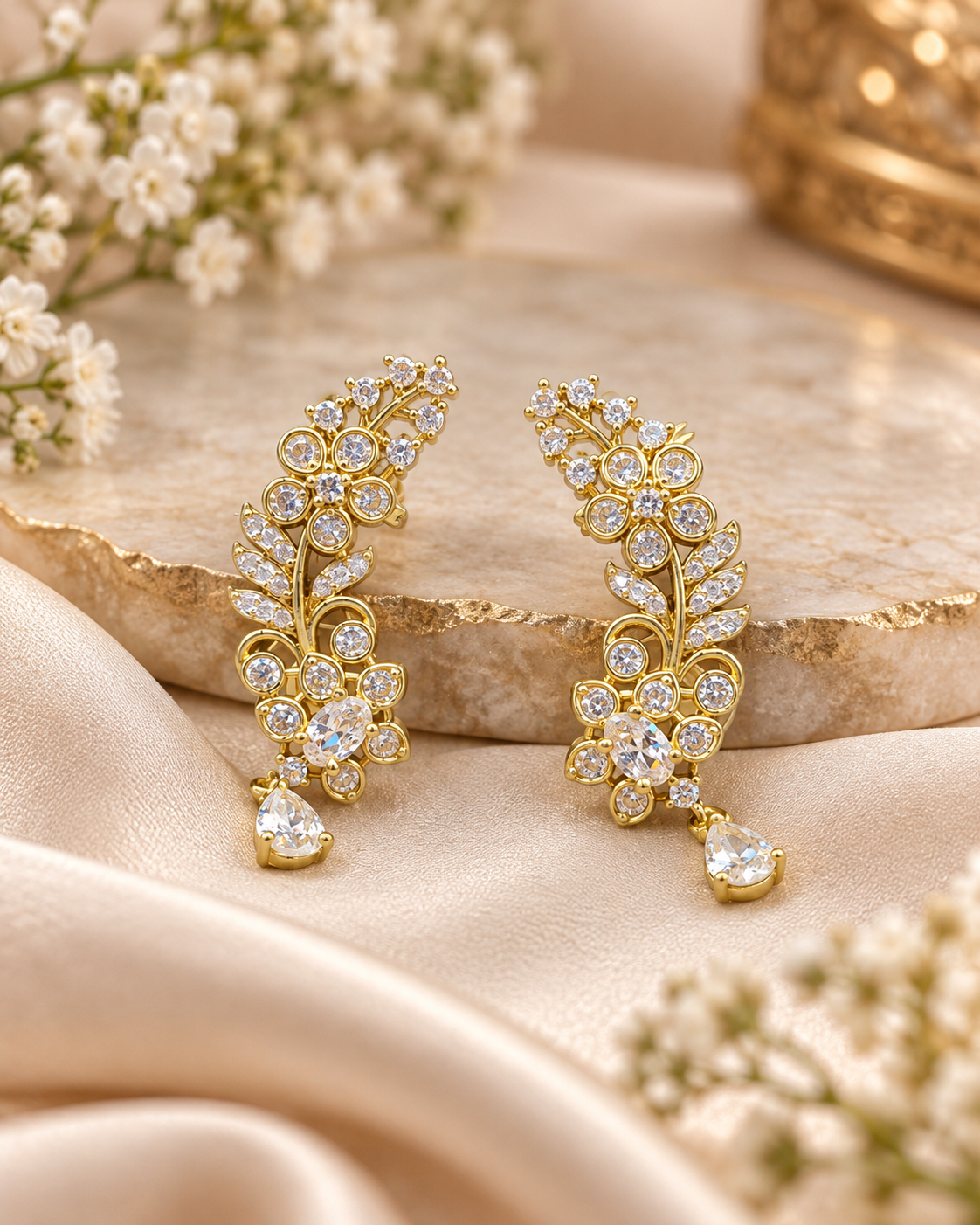 Golden Blossom Elegant Floral Vine Ear Crawlers