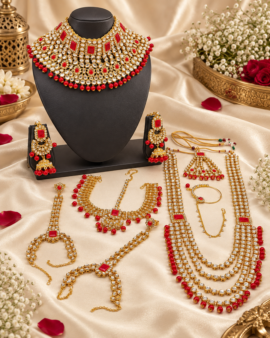 Traditional Gold Plated Bridal Jewellery Set With 9-Piece For Woman