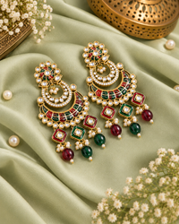 Royal Chandbali Statement Earrings with Meenakari & Pearl Drops