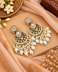 Statement Chandbali Earrings with Pearl & Bead Drops