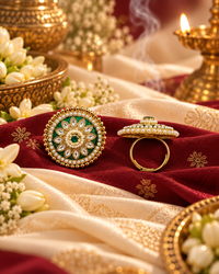 Floral Motif Meenakari Statement Ring with Pearl Border