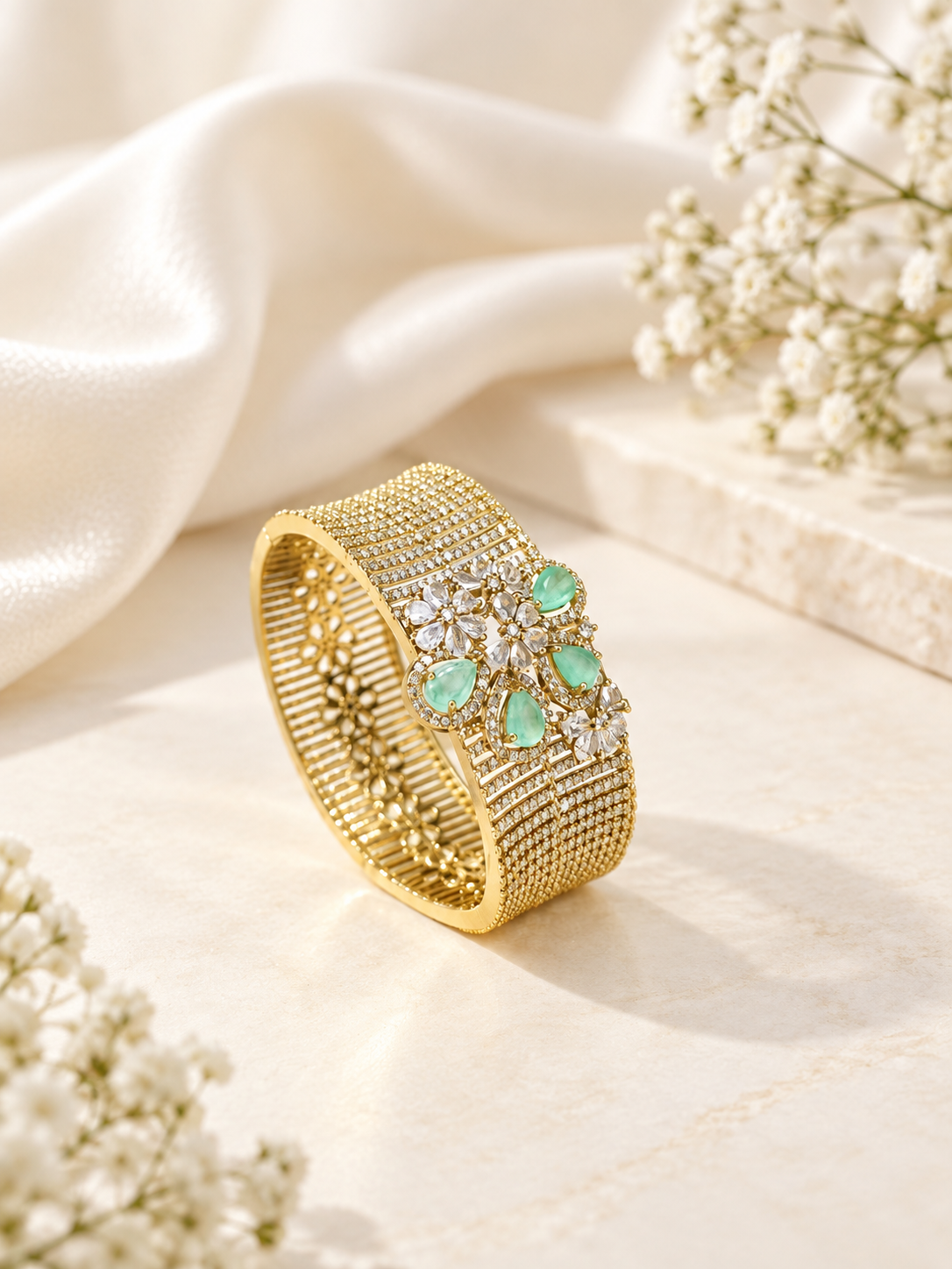 Broad Gold-Plated AD Bracelet Kada