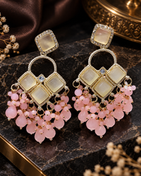 Square Stone Earrings Gold Plated Geometric Drop Dangles