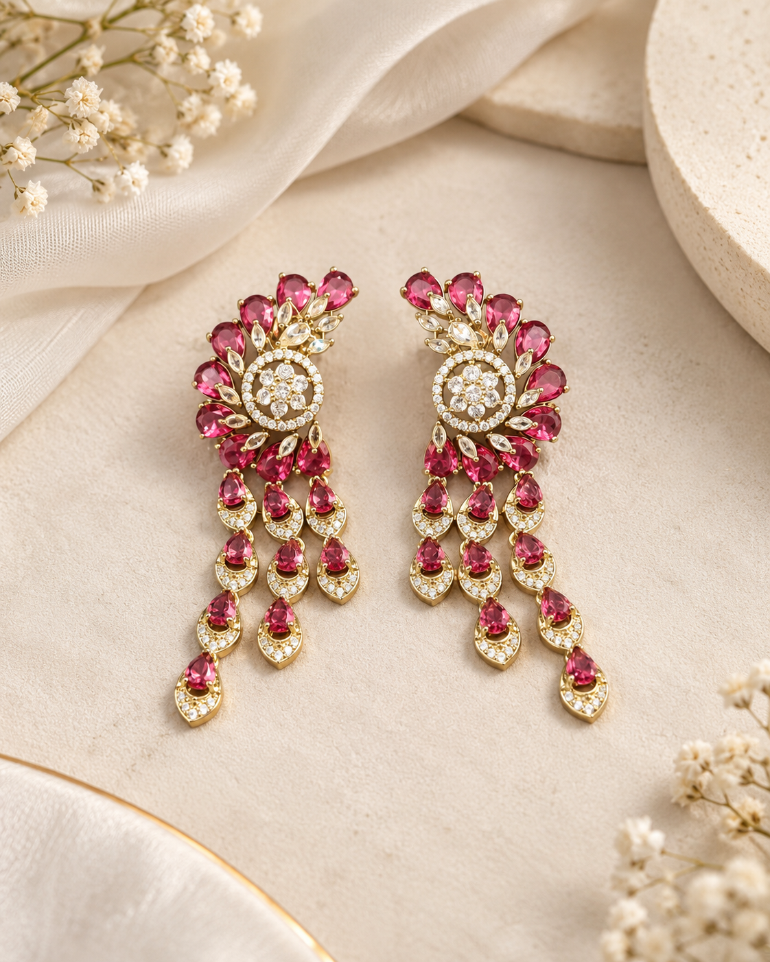 Dazzling White Zircon Winged Chandelier Earrings