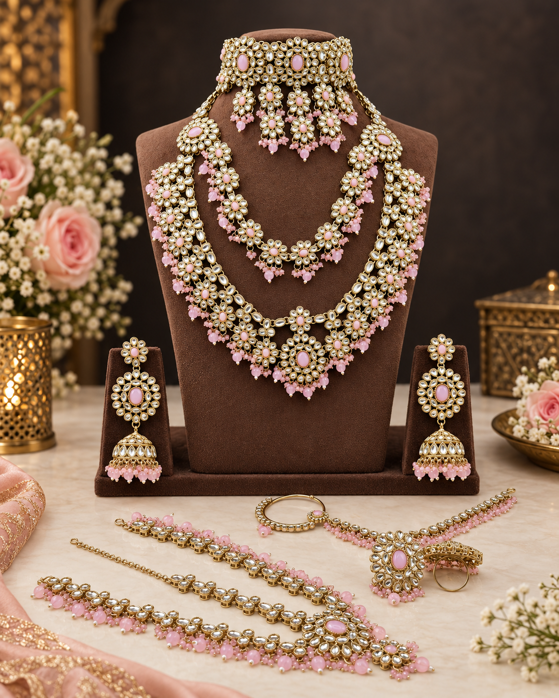 Complete Bridal Jewelry Set – Antique Gold-Plated Choker, Rani Haar & Accessories