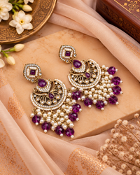Statement Chandbali Earrings with Pearl & Bead Drops