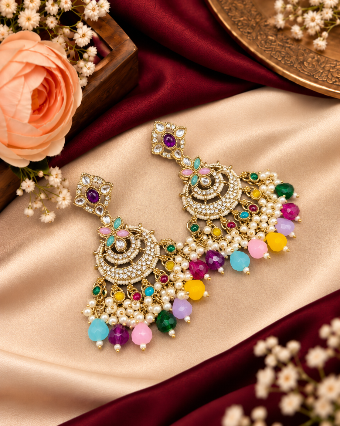 Regal Crescent Earrings with Pearl Drops