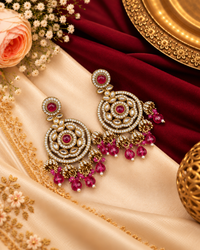 Intricate Floral Motif Chandbali Earrings with Mini Jhumka Drops