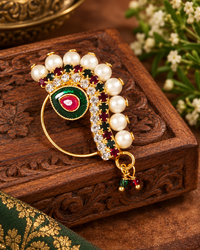 Pearl Nath - Festive Multi-Stone Clip-On Nose Ring for Weddings