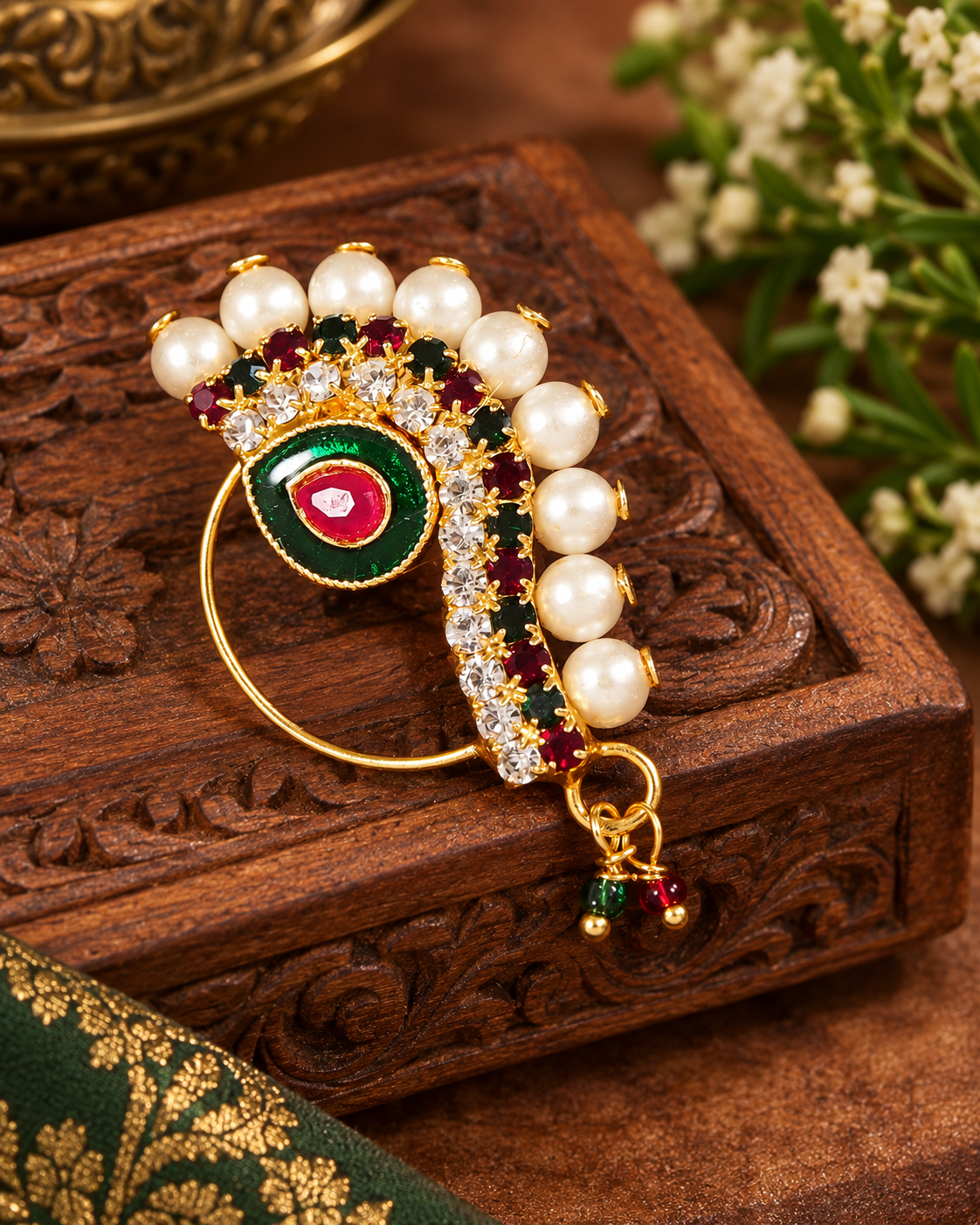 Pearl Nath - Festive Multi-Stone Clip-On Nose Ring for Weddings