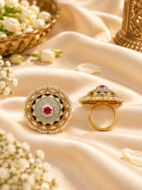 Dome Medallion Statement Ring with Micro-Pearl Border