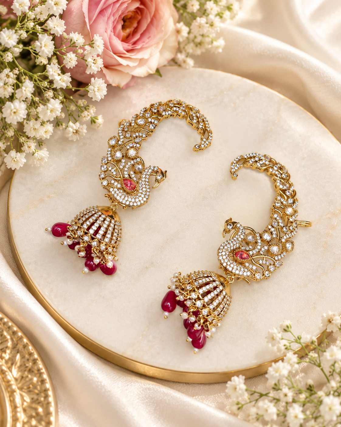 Peacock Jhumka Ear Cuffs