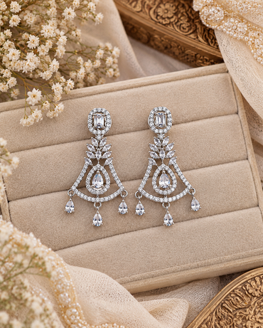 Geometric Chandelier American Diamond Drop Earrings