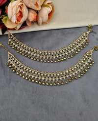 Ornate Crystal Stone Payal Pair with Ghungroo Charms
