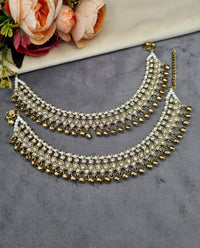 Ornate Crystal Stone Payal Pair with Ghungroo Charms