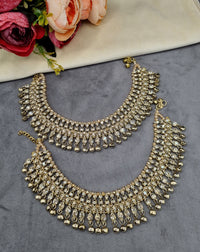 Ornate Crystal Stone Payal Pair with Ghungroo Charms