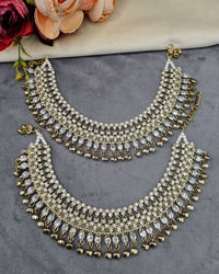 Ornate Crystal Stone Payal Pair with Ghungroo Charms