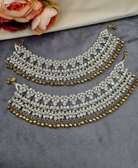 Ornate Crystal Stone Heavy Payal Pair with Ghungroo Charms