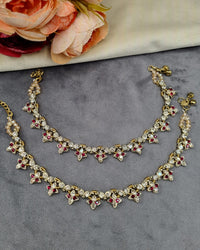 Floral Crystal Stone Delicate Payal Pair