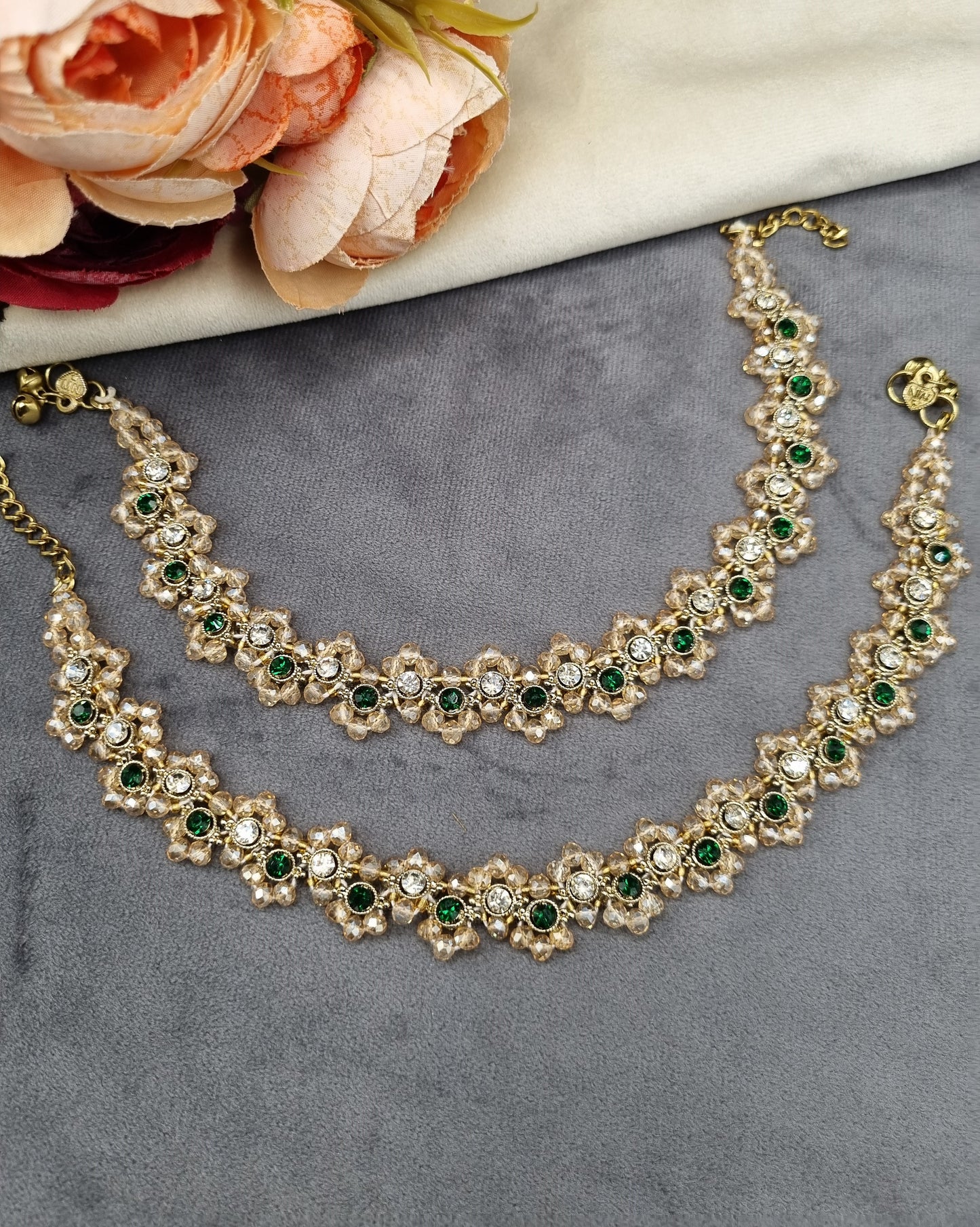 Handcrafted Crystal Beaded Payal Set